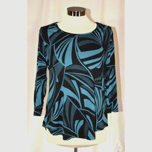 JM Collection Petite 3/4-Sleeve Black/ Blue Top size PL